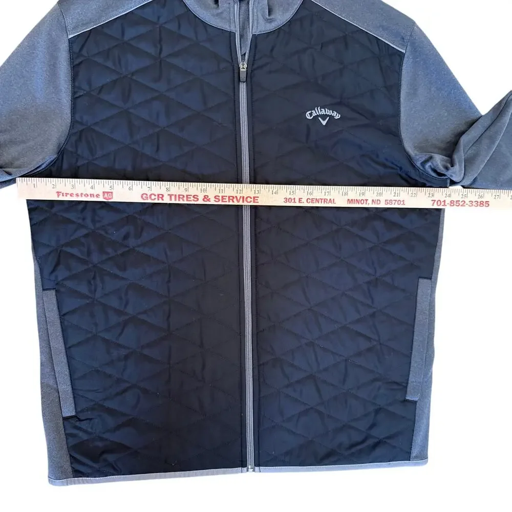 Callaway Jacket Men's Size Large Black Gray Full Zip Pockets Golf Quilted
